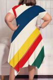 Multicolor Casual Print Patchwork O Neck Irregular Plus Size Dresses