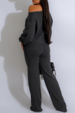 Grey Casual Solid Color Patchwork Oblique Collar Long Sleeve Two Pieces