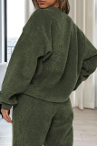 Ink Green Casual Solid Color Draw String Pocket Patchwork O Neck Long Sleeve Two Pieces