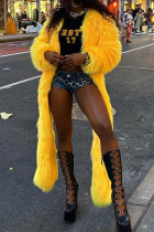 Yellow Street Celebrities Solid Color Patchwork Cardigan Collar Outerwear