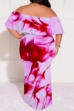 Amber Casual Print Patchwork Off Shoulder Long Plus Size Dresses