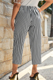 Navy Blue Casual Stripe Draw String Patchwork Plus Size 