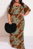 Amber Casual Print Patchwork Off Shoulder Long Plus Size Dresses