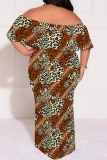 Amber Casual Print Patchwork Off Shoulder Long Plus Size Dresses