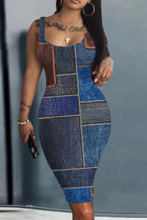 Multicolor Print Basic U Neck Vest Dresses