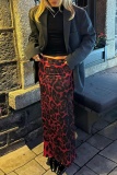 Fuchsia Casual Leopard Print Basic Bodycon High Waist Conventional Full Print Skirts