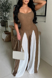 Black Casual Patchwork Backless Contrast Spaghetti Strap Regular Jumpsuits