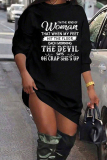 Black Casual Letters Patchwork O Neck Straight Dresses