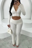 Grey Casual Solid Color Zipper Hooded Two Pieces