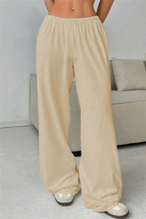 Khaki Casual Solid Color Basic Regular Mid Waist Conventional Solid Color Trousers