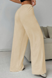 Khaki Casual Solid Color Basic Regular Mid Waist Conventional Solid Color Trousers