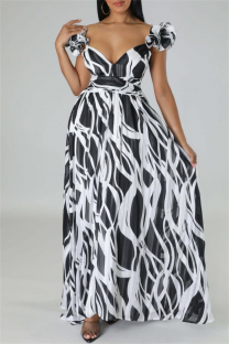 White Casual Print Backless Cross Straps Spaghetti Strap Long Dresses