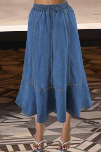 Light Blue Casual Solid Color Basic Plus Size High Waist Denim Skirt