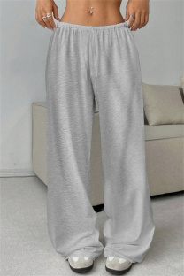 Grey Casual Solid Color Basic Regular Mid Waist Conventional Solid Color Trousers