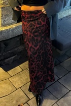 Fuchsia Casual Leopard Print Basic Bodycon High Waist Conventional Full Print Skirts