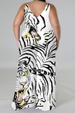 Apricot Casual Print Backless V Neck Plus Size Jumpsuits (With Headscarf)
