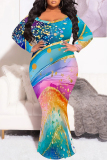 Leopard Print Sexy Street Leopard Print Gradient Contrast V Neck Fishtail Plus Size Dresses
