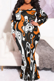 Leopard Print Sexy Street Leopard Print Gradient Contrast V Neck Fishtail Plus Size Dresses