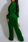 Red Casual Solid Color Draw String Pocket Patchwork Zipper Zipper Collar Long Sleeve Two Pieces