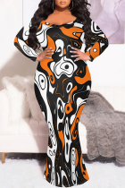 Black And White Sexy Street Leopard Print Gradient Contrast V Neck Fishtail Plus Size Dresses