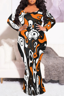 Black And White Sexy Street Leopard Print Gradient Contrast V Neck Fishtail Plus Size Dresses