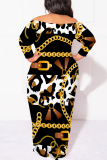Red Sexy Floral Print Leopard Contrast Off Shoulder Printed Plus Size Dresses(No Belt)