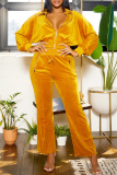 Royal Blue Casual Solid Color Zipper Turndown Collar Long Sleeve Two Pieces