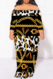 Red Sexy Floral Print Leopard Contrast Off Shoulder Printed Plus Size Dresses(No Belt)
