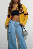 Pink Casual Letters Patchwork Zipper Zipper Collar Outerwear