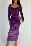 Purple Elegant Solid Color Patchwork Asymmetrical Collar Long Sleeve Two Pieces