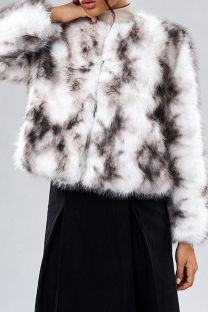 White Brown Street Patchwork Cardigan Collar Outerwear