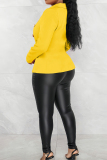 Yellow Street Solid Color Buttons Patchwork Turn-back Collar Outerwear