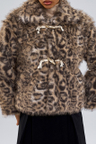 Leopard Print Street Leopard Print Buttons Patchwork Turndown Collar Outerwear