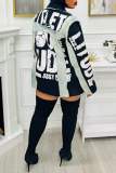 Black Casual Letter Print Patchwork Turndown Collar Outerwear