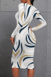 Green Elegant Plaid Floral Print Contrast O Neck Printed Dresses