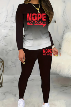 Black Casual Letters Patchwork O Neck Long Sleeve Two Pieces