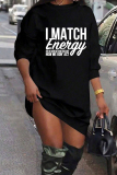 Black Casual Letters Patchwork O Neck Straight Dresses