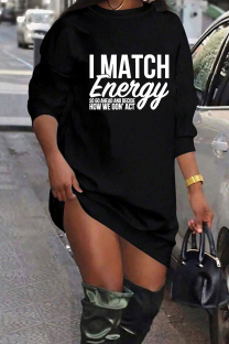 Black Casual Letters Patchwork O Neck Straight Dresses