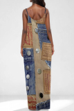 Dark Blue Sexy Street Faux Denim Print Pocket U Neck Printed Dresses