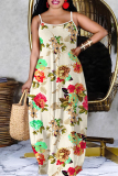 Green Sexy Casual Floral Print Backless Spaghetti Strap Long Dresses