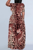Purple Casual Print Basic O Neck Long Plus Size Dresses