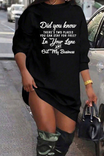 Black Casual Letters Patchwork O Neck Straight Dresses