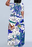 Purple Casual Print Basic O Neck Long Plus Size Dresses