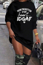 Black Casual Letters Patchwork O Neck Straight Dresses