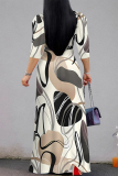 Baby Blue Street Elegant Floral Print Lace Up Contrast V Neck Printed Dresses
