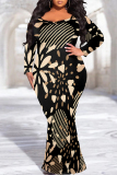 Orange Green Sexy Street Geometric Print Polka Dot V Neck Fishtail Plus Size Dresses