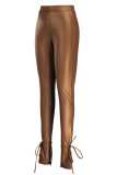 Black Fashion Casual Solid Slit Skinny High Waist Pencil Trousers