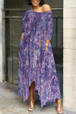 White Casual Street Floral Print Gradient Pocket Contrast O Neck Irregular Dresses