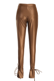 Black Fashion Casual Solid Slit Skinny High Waist Pencil Trousers