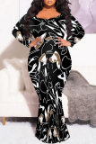Multicolor Sexy Geometric Print Flowers Contrast V Neck Fishtail Plus Size Dresses